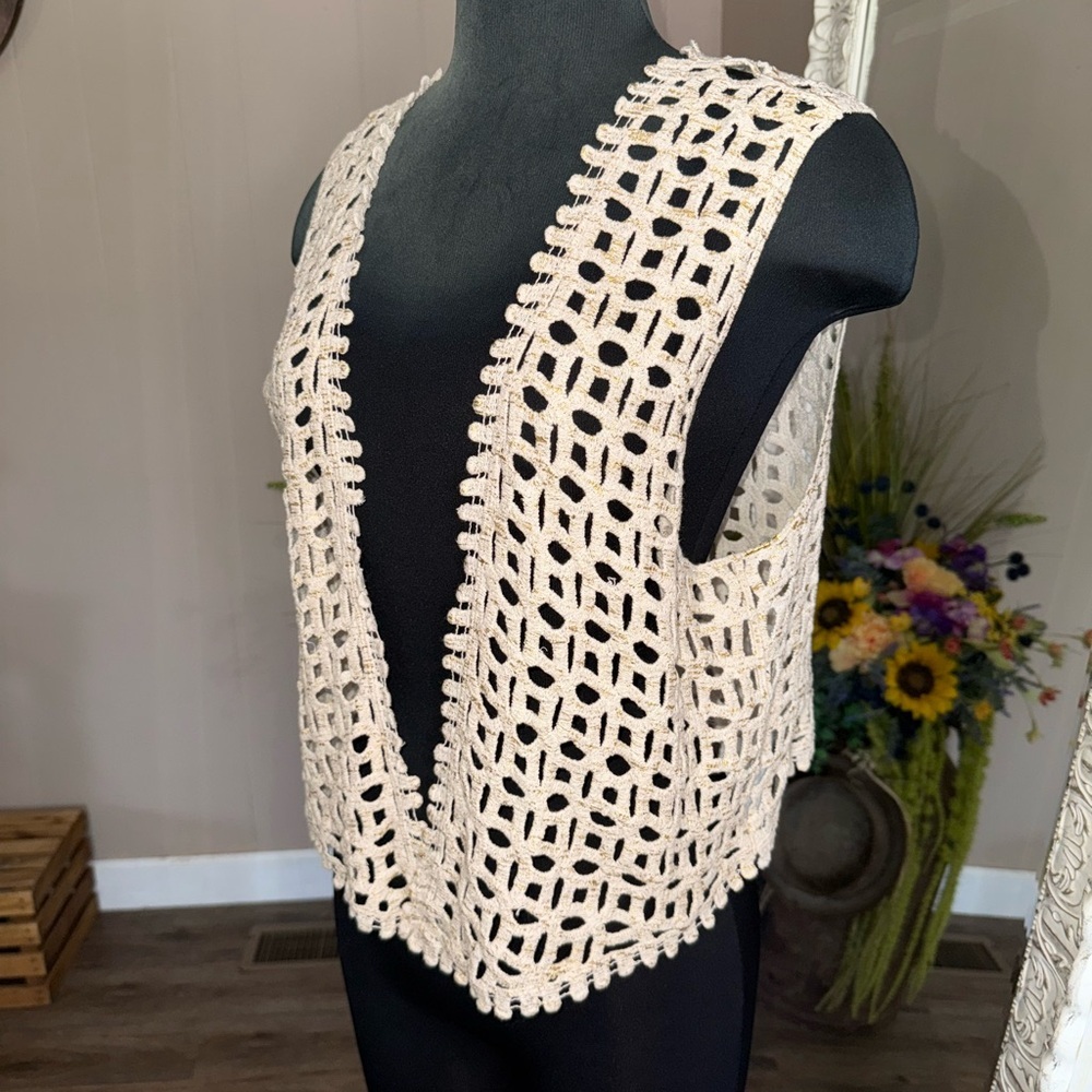 Chico’s • Open Crochet Metallic Vest - Picture 2 of 9